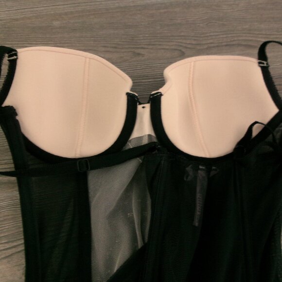 New Victoria's Secret Side Zipper Lace Bustier Garter Black Nude Push-Up 34C - Picture 7 of 11